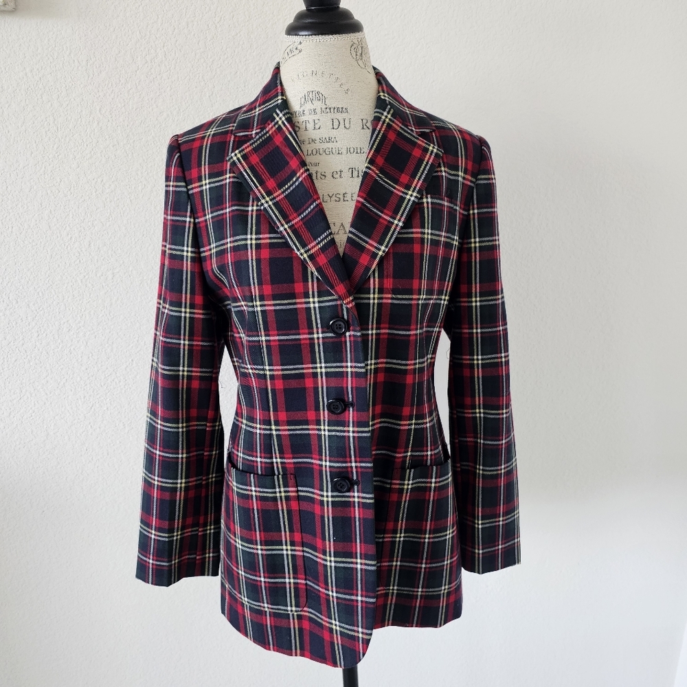 Vintage Classiques Entier 100% Pure Wool Plaid Blazer Size Medium